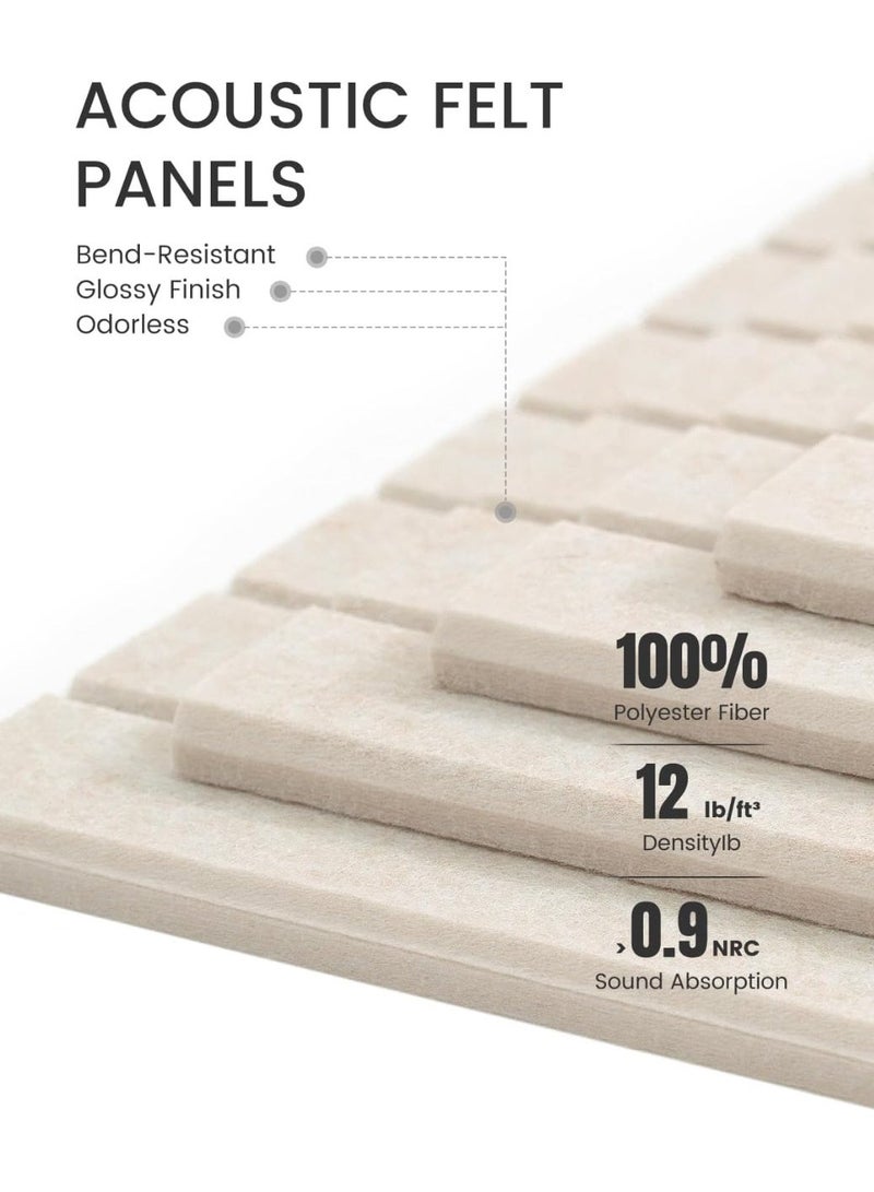 12PCS Large Felt Acoustic Panels Cork Board, 30×30cm Full Self-Adhesive Polyester Fiber Soundproof Wall Panels with Mounting Pins, Grooved Vertical Strip Design for Office Home Cinema Music Room, Dark Camel - Image 3